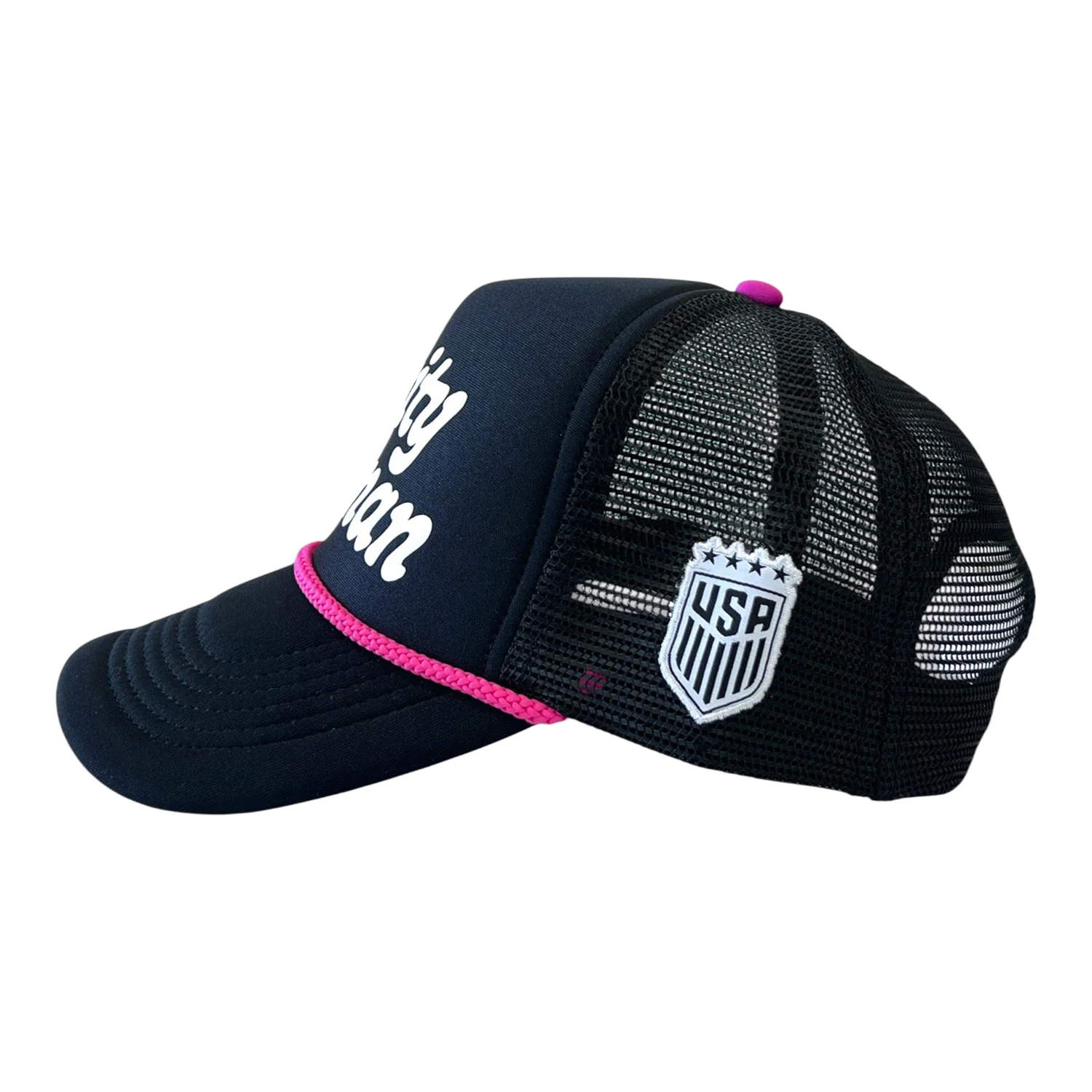 Adult USWNT Trinity Rodman Puff Print Black Trucker Hat - Image 2