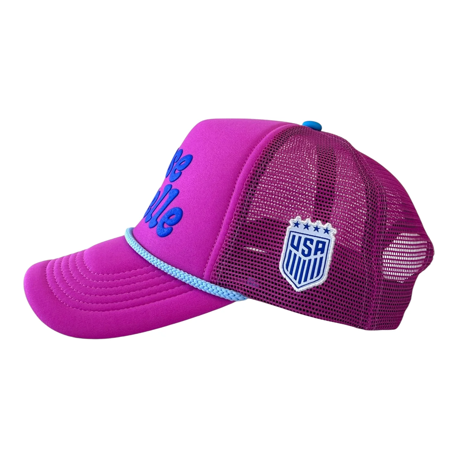 Adult USWNT Rose Lavelle Puff Print Pink Trucker Hat - Image 2