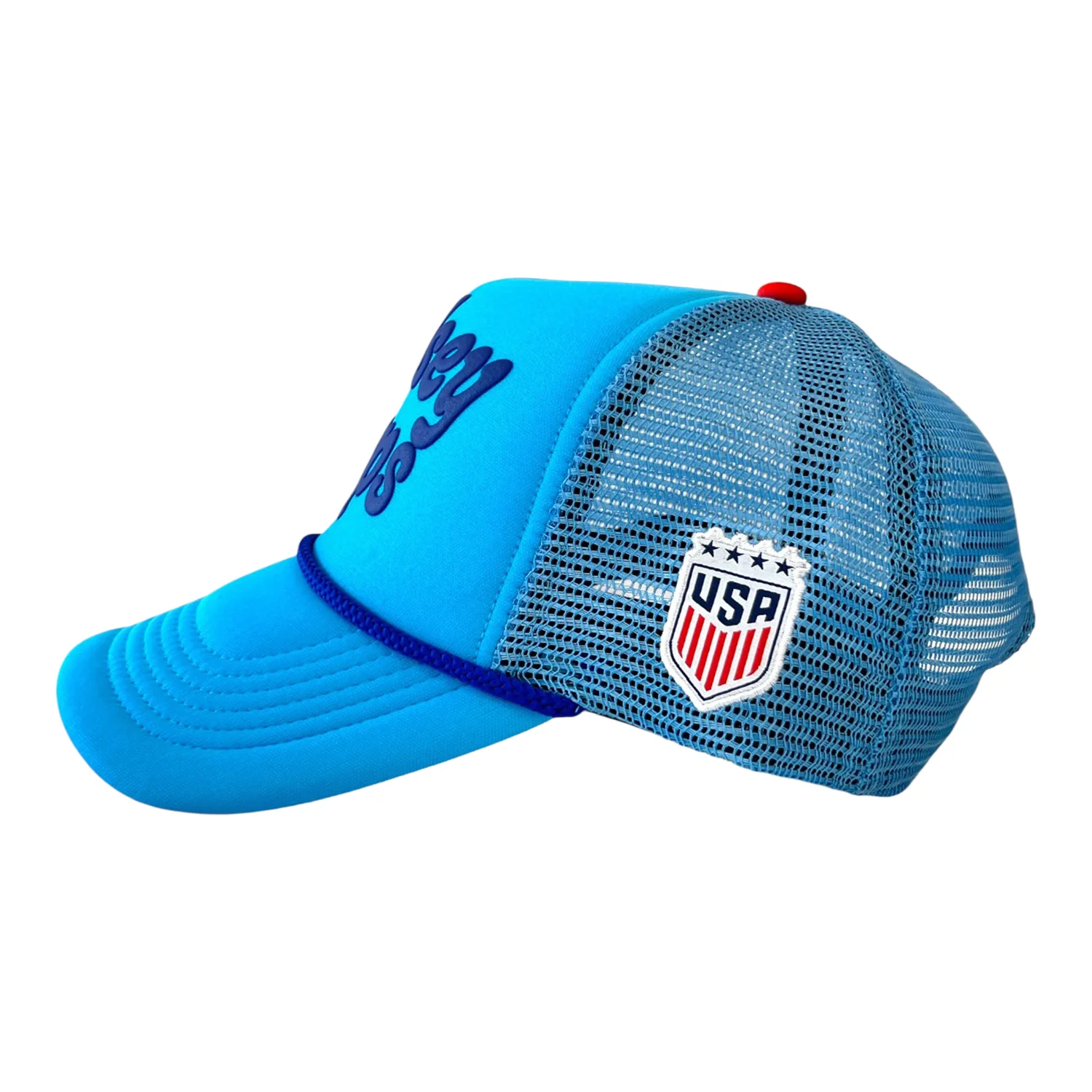 Adult USWNT Lindsey Heaps Puff Print Light Blue Trucker Hat - Image 2
