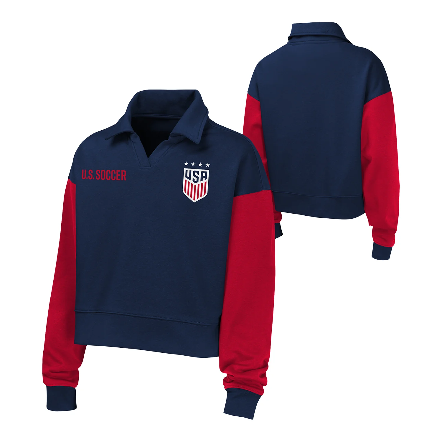 Girls Outerstuff USWNT League Collared Long Sleeve Navy Tee - Image 3