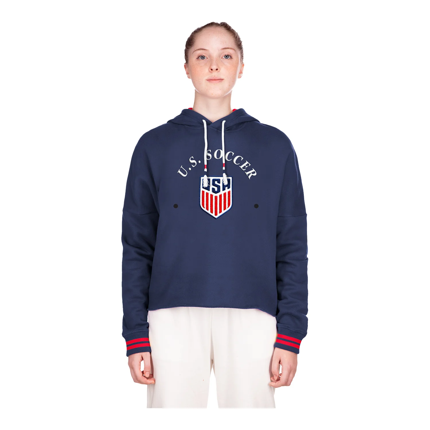 Women's New Era USMNT Fleece Cropped Navy Hoodie - Image 3