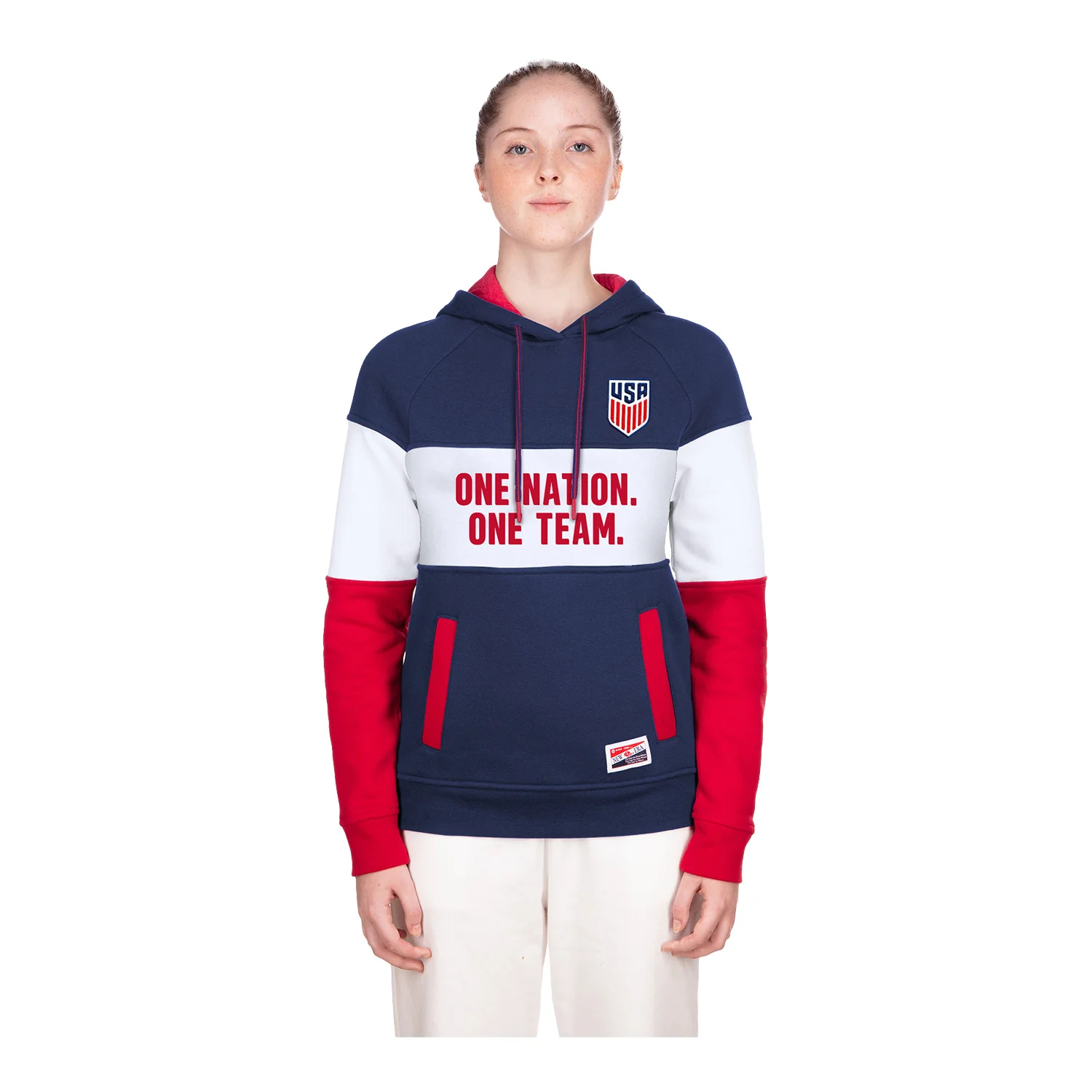 Women's New Era USMNT Heather Navy Color Block Hoodie - Image 4