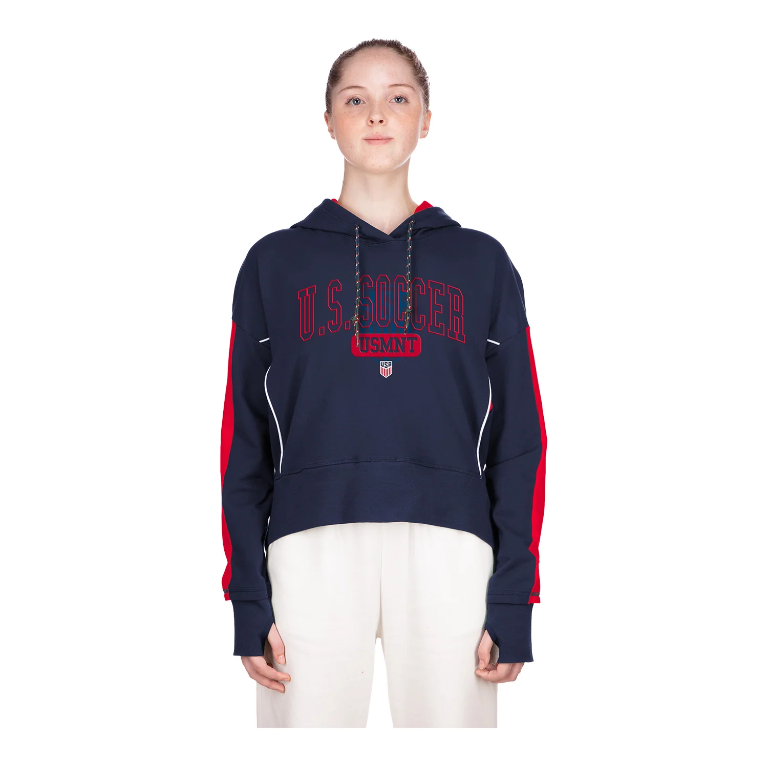 Women's New Era USMNT High-Low Navy Hoodie - Image 4