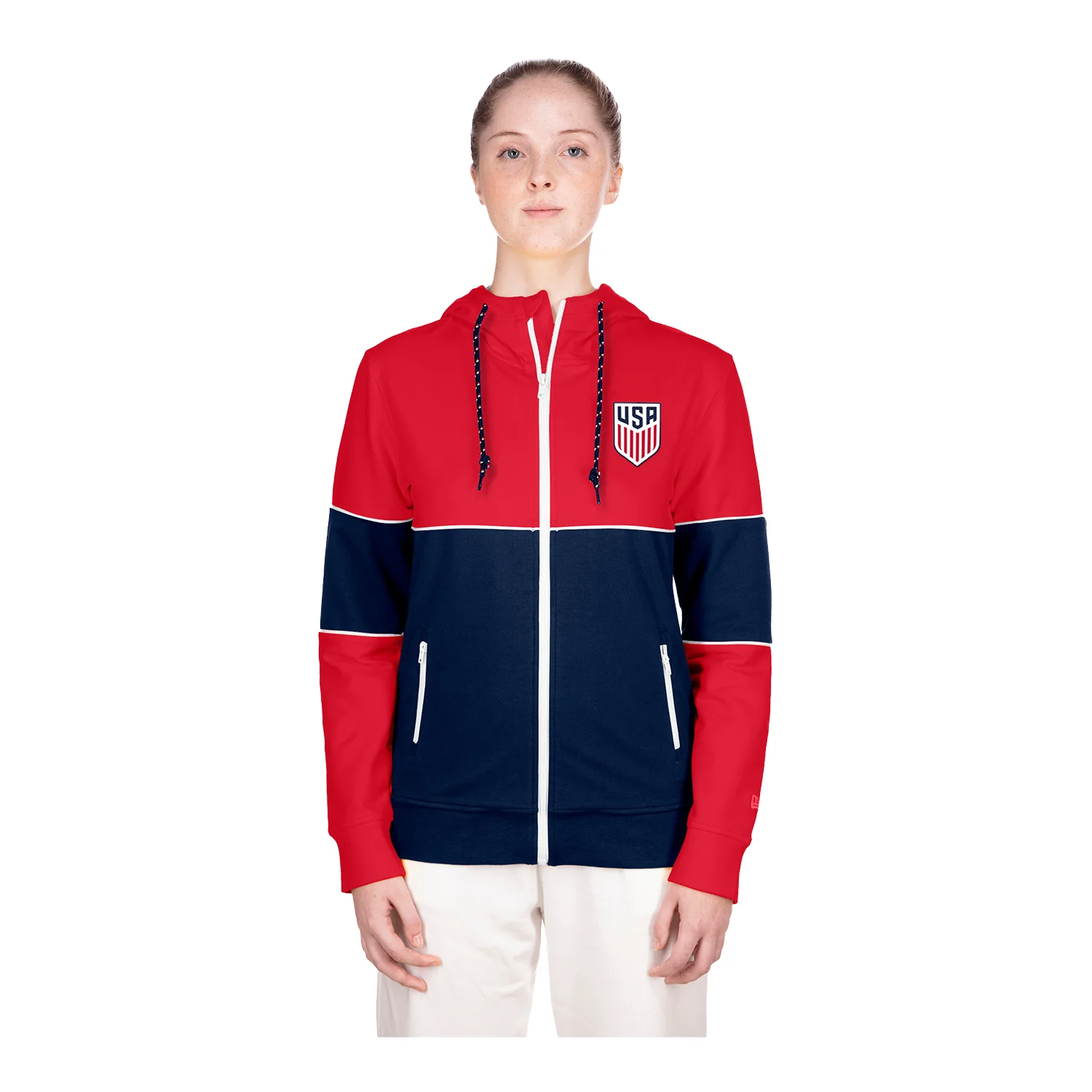Women's New Era USMNT Full Zip Blocked Red Hoodie - Image 5