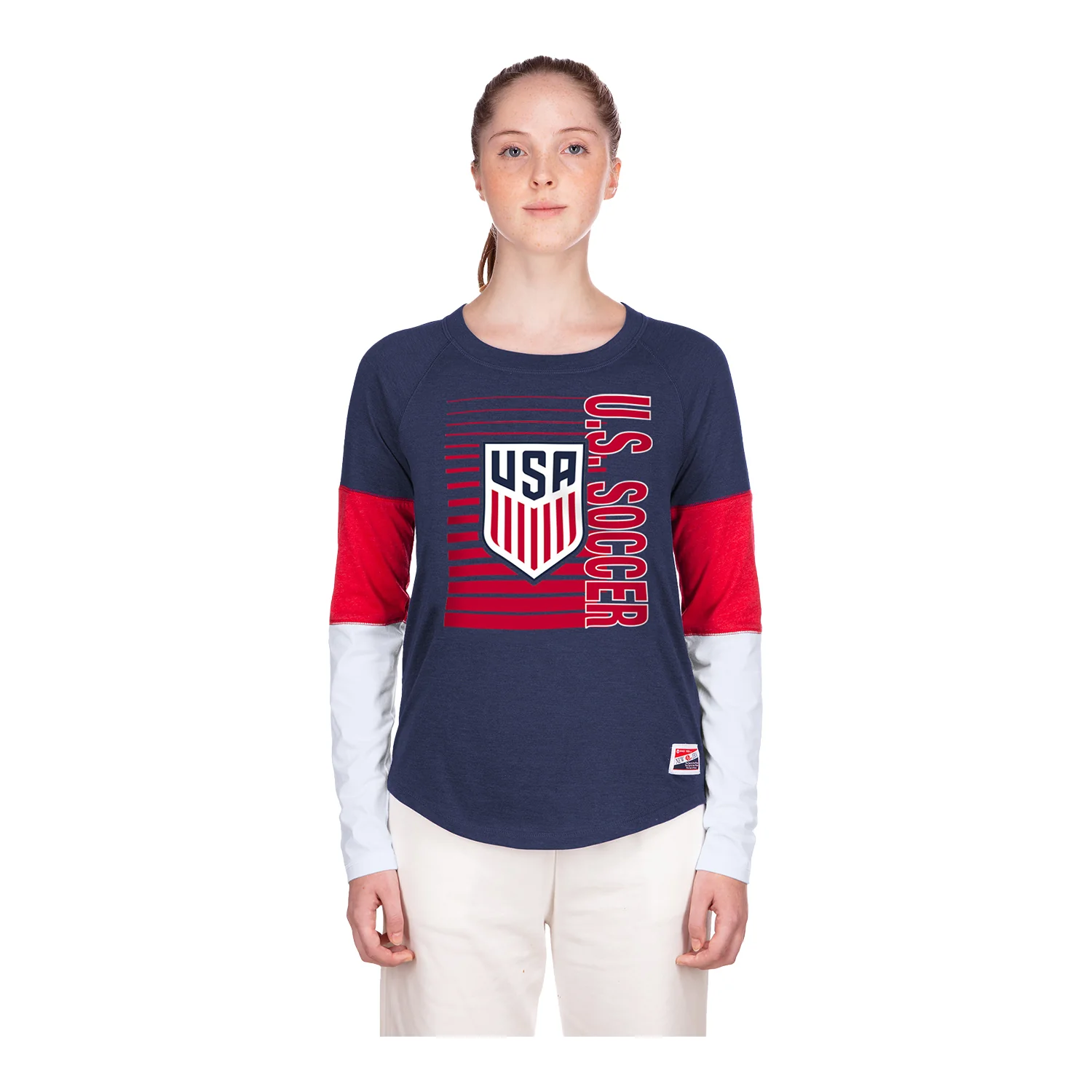 Women's New Era USMNT Colorblock Navy Long Sleeve Tee - Image 4