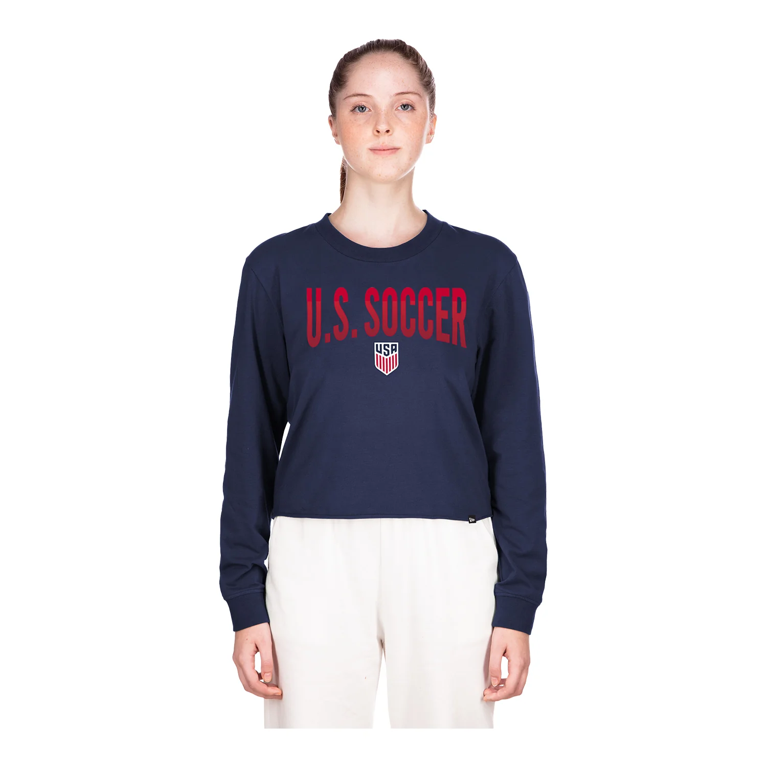 Women's New Era USMNT Cropped Navy Long Sleeve Tee - Image 4