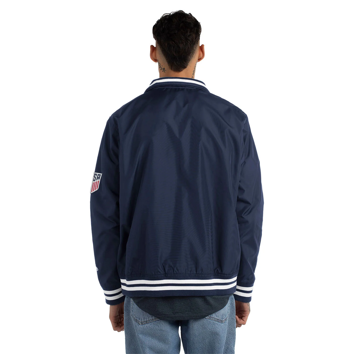 Men's New Era USMNT Nylon Zip Up Navy Jacket - Image 3