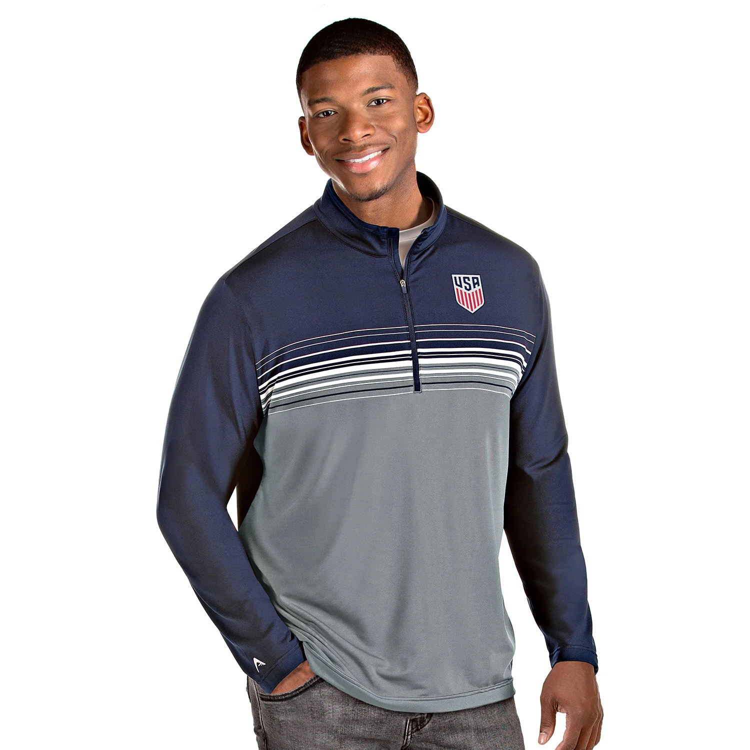 Men's Antigua USA Pace 1/4 Zip Navy Pullover